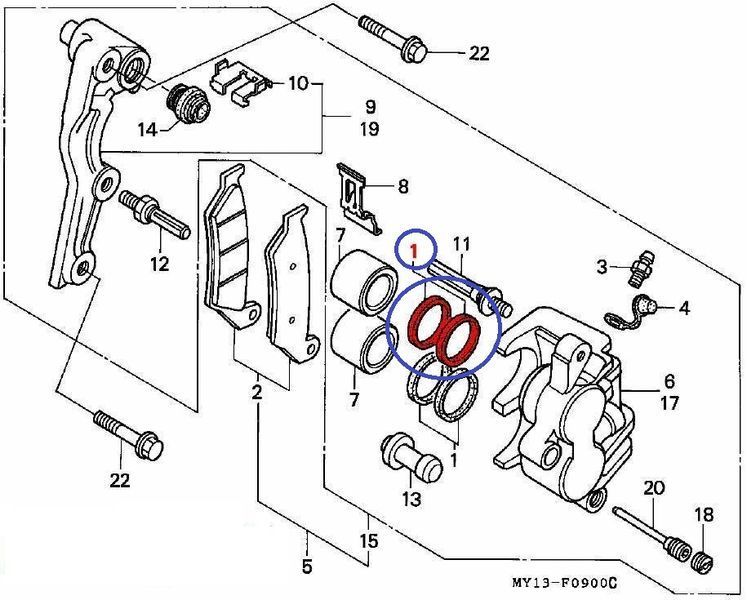 Ремкомплект поршня супорта (передній) HONDA XL/NC/XRV/XR/VT/VTX/VFR/ST/SH/CB/CTX/GL FES/CRF/GL (OEM 06431MA3405) 06431MA3405 фото