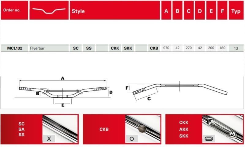 Руль круизер HONDA | YAMAHA 25.4mm Hrome Flyerbar  TRW Lucas (Universal) 8614642800 фото
